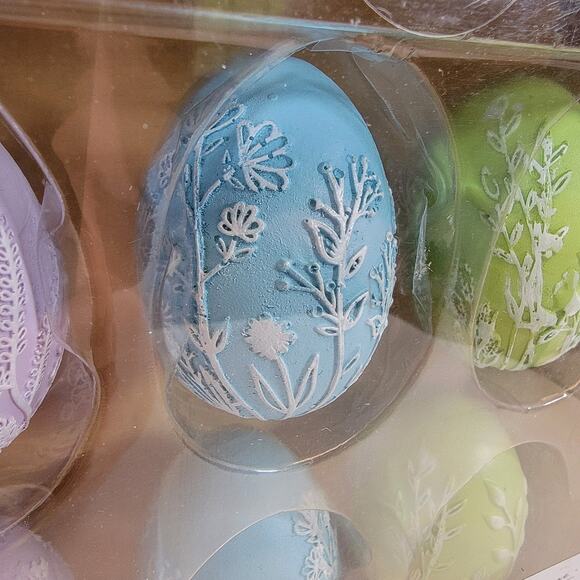 Farmhouse House & Garden Seasonal Décor Set of 6 Easter Eggs Pastel Floral Paint - Picture 2 of 6